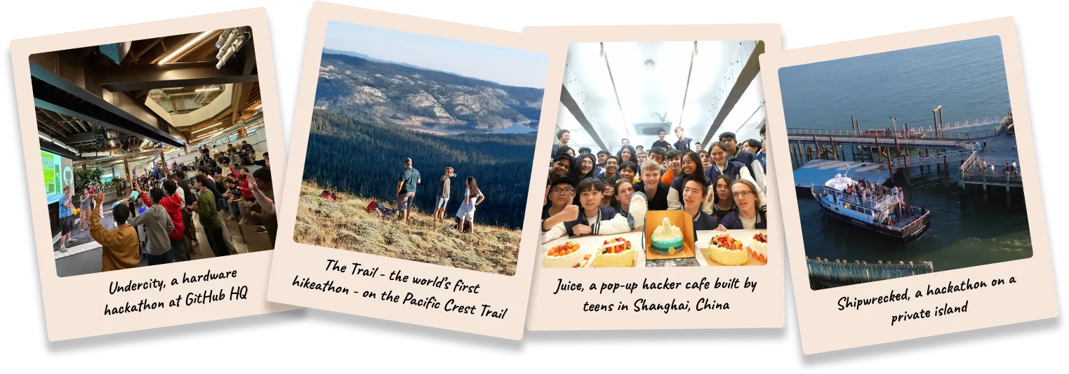 three cards showing past hackathons